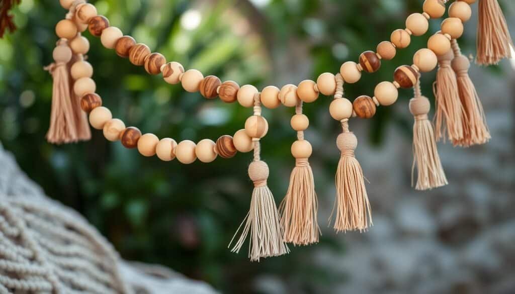 wooden beads garland with tassels wooden beads garland with tassels