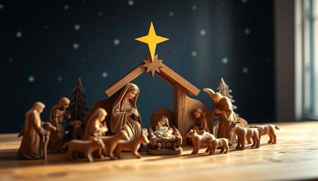 wooden block nativity scene