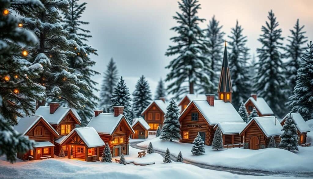 wooden christmas village display