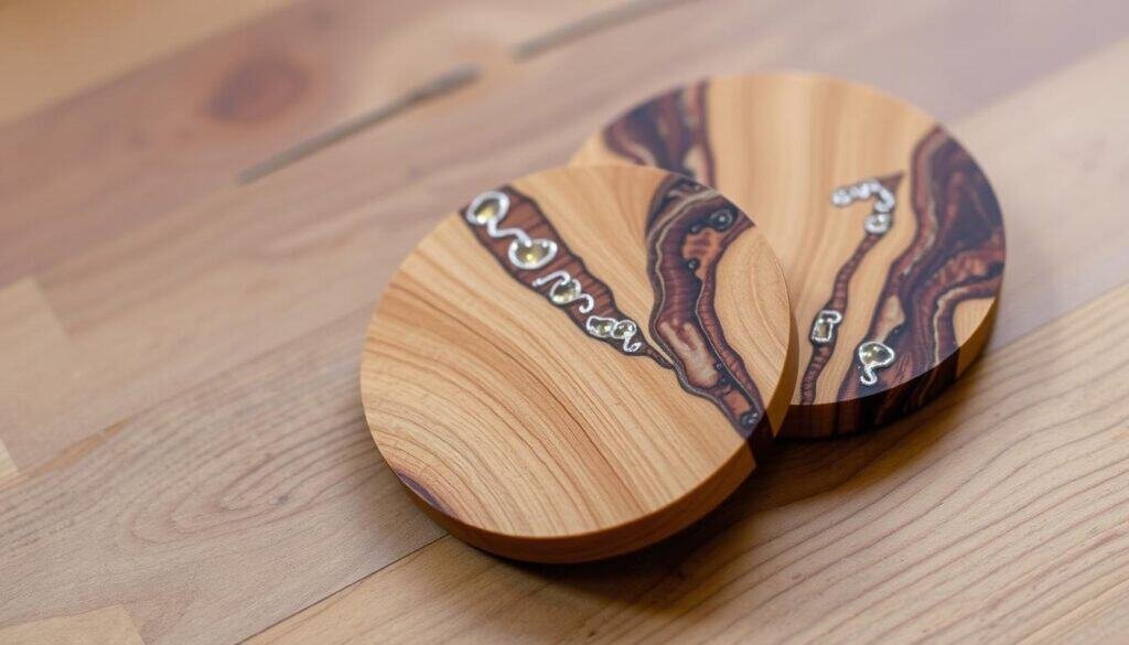 wooden coasters with resin accents wooden coasters with resin accents