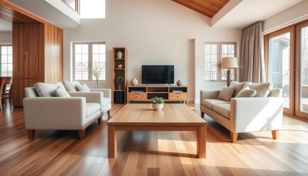 wooden elements in neutral color schemes