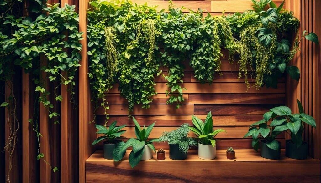wooden elements in plant walls wooden elements in plant walls