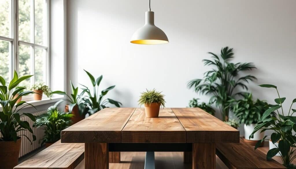 wooden furniture and plants