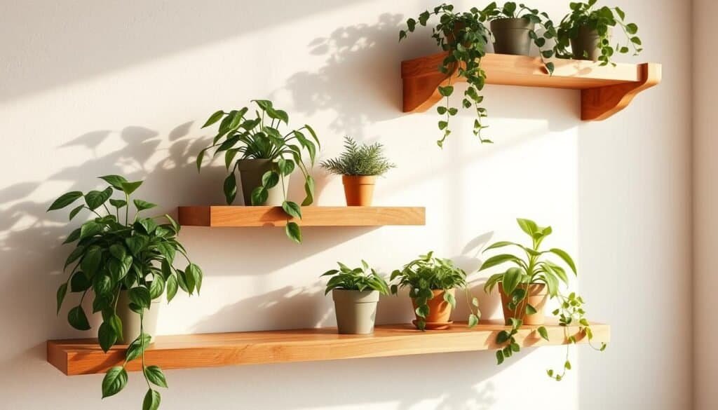 wooden plant shelves