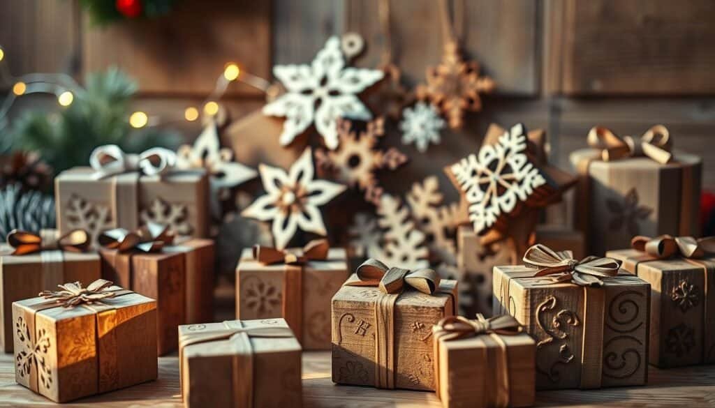 wooden present decorations