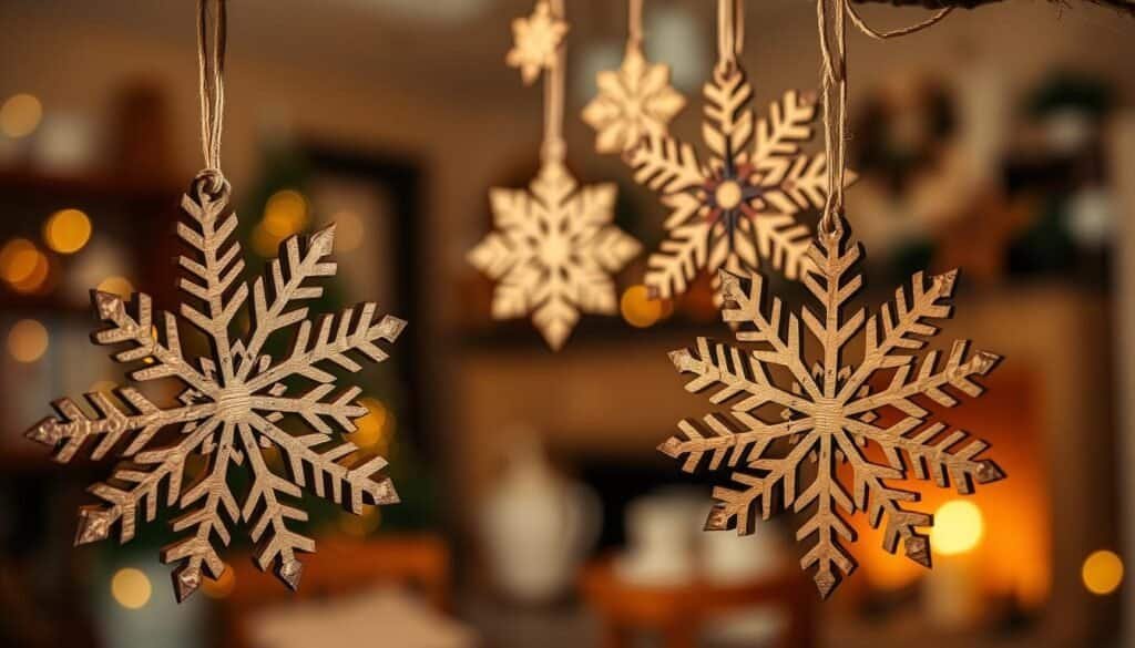 wooden snowflake ornaments