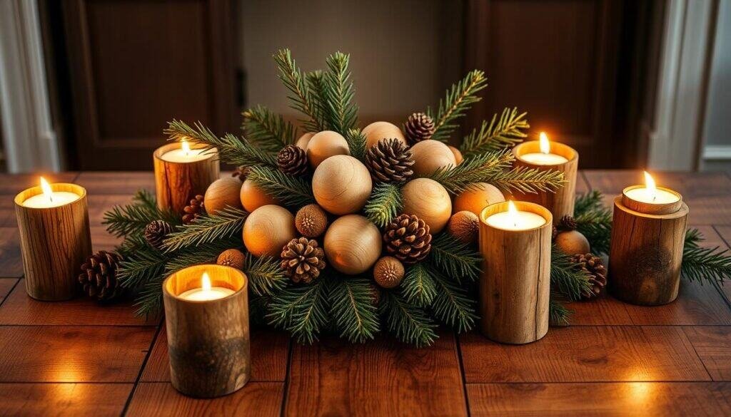 wooden tabletop centerpieces