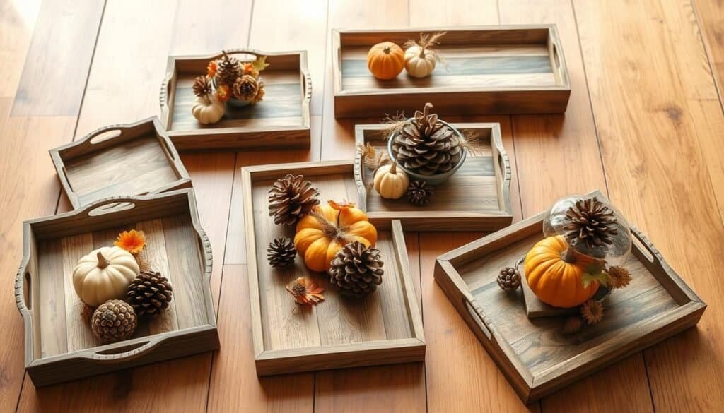 wooden trays for seasonal vignettes