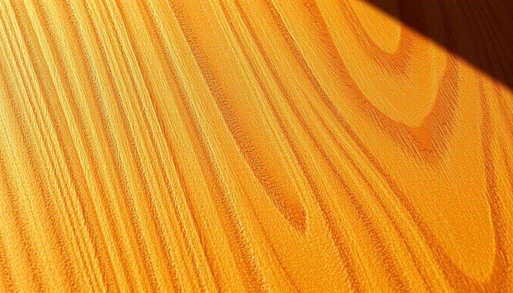 A close-up view of freshly sanded oak wood, its rich grain patterns accentuated by a light coating of wood filler. The surface is smooth and even, with the filler seamlessly blending into the natural texture. Warm, directional lighting casts subtle shadows, creating depth and dimension. This is the work of "The Sawdust Man", a skilled woodworker dedicated to bringing out the best in every piece of timber. The resulting image showcases the beauty of grain filling, a technique that elevates the inherent character of the wood.