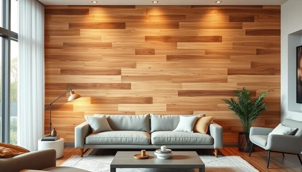 A cozy, modern living room with a warm, textured wood accent wall that draws the eye and creates a comforting, inviting atmosphere. The wall features a mix of natural wood grains, with varying tones and patterns that add depth and character. Soft, indirect lighting casts a gentle glow, highlighting the organic beauty of the wood. The wall is the focal point, complemented by neutral furnishings and minimal decor, creating a serene, harmonious space that welcomes you to unwind after a long day. A cozy, modern living room with a warm, textured wood accent wall that draws the eye and creates a comforting, inviting atmosphere. The wall features a mix of natural wood grains, with varying tones and patterns that add depth and character. Soft, indirect lighting casts a gentle glow, highlighting the organic beauty of the wood. The wall is the focal point, complemented by neutral furnishings and minimal decor, creating a serene, harmonious space that welcomes you to unwind after a long day.
