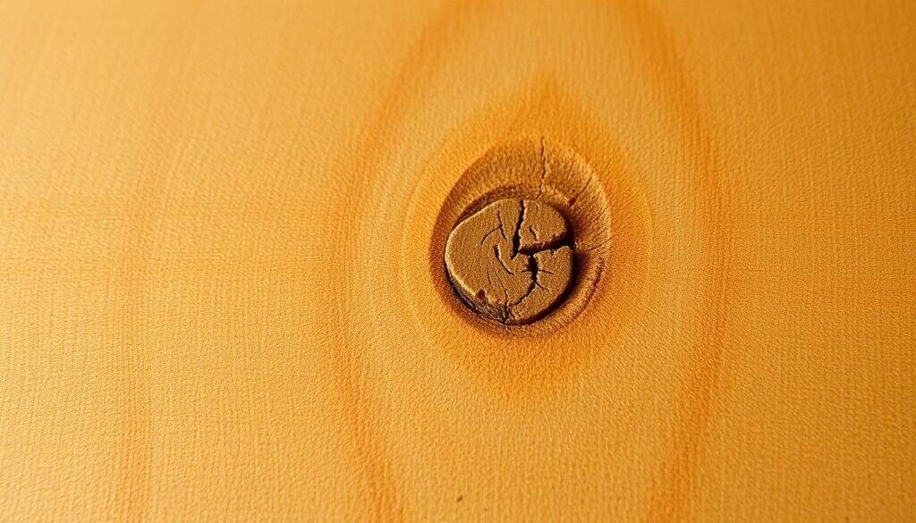 A high-resolution, visually-striking, closeup photograph of a warm, natural-looking wood texture, with a subtle, mottled grain pattern, intricate knots, and a smooth, tactile surface. The lighting is soft and diffused, casting gentle shadows that accentuate the three-dimensional qualities of the wood. The composition places the textural details in sharp focus, filling the frame and highlighting the organic beauty of the material. The overall mood is calming, inviting, and conducive to mindfulness and focus.