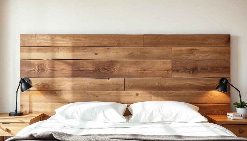 A rustic and charming reclaimed wood headboard takes center stage in a cozy, well-lit bedroom. The distressed, weathered planks create a focal point with natural character and warmth, complemented by soft, diffused lighting that casts gentle shadows across the surface. The headboard's unique, organic grain patterns and knots are highlighted, conveying a sense of age and history. The composition emphasizes the headboard's tactile, handcrafted quality, set against a backdrop of neutral tones and subtle textures that allow the wood to shine. An inviting, serene atmosphere pervades the scene, reflecting the inherent beauty and charm of this reclaimed wood headboard. A rustic and charming reclaimed wood headboard takes center stage in a cozy, well-lit bedroom. The distressed, weathered planks create a focal point with natural character and warmth, complemented by soft, diffused lighting that casts gentle shadows across the surface. The headboard's unique, organic grain patterns and knots are highlighted, conveying a sense of age and history. The composition emphasizes the headboard's tactile, handcrafted quality, set against a backdrop of neutral tones and subtle textures that allow the wood to shine. An inviting, serene atmosphere pervades the scene, reflecting the inherent beauty and charm of this reclaimed wood headboard.