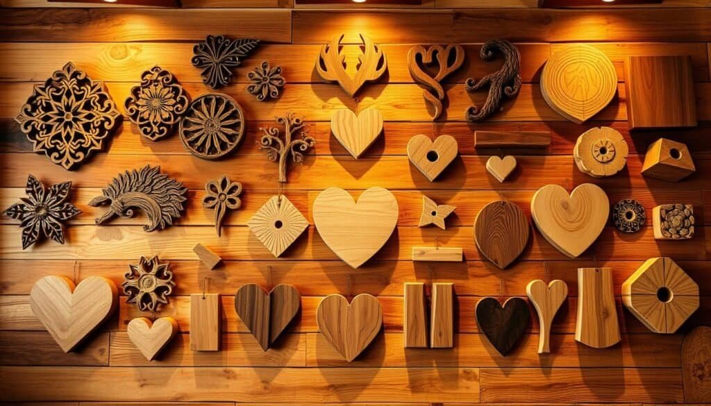 A rustic wooden wall filled with an array of uniquely crafted wall art pieces. Rough-hewn planks in warm tones of oak, maple, and cedar form the backdrop, lending an organic and textural quality. Intricate carvings, laser-etched designs, and natural wood shapes are arranged in a visually compelling layout, creating a harmonious and visually stimulating display. Warm, directional lighting highlights the grain patterns and subtle imperfections of the wood, casting a cozy, inviting glow. The overall composition exudes a sense of handcrafted charm and rustic sophistication, inspiring viewers to consider creating their own personalized wooden wall art projects. A rustic wooden wall filled with an array of uniquely crafted wall art pieces. Rough-hewn planks in warm tones of oak, maple, and cedar form the backdrop, lending an organic and textural quality. Intricate carvings, laser-etched designs, and natural wood shapes are arranged in a visually compelling layout, creating a harmonious and visually stimulating display. Warm, directional lighting highlights the grain patterns and subtle imperfections of the wood, casting a cozy, inviting glow. The overall composition exudes a sense of handcrafted charm and rustic sophistication, inspiring viewers to consider creating their own personalized wooden wall art projects.