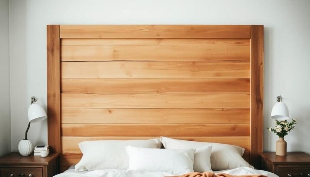 A warm and inviting DIY wooden headboard with a rustic, handcrafted aesthetic. The headboard features a natural wood grain texture, accentuated by subtle distressed details and a soft, muted lighting. The background showcases a cozy, minimalist bedroom setting, with clean white walls and simple decor that allows the headboard to take center stage. The overall composition conveys a sense of tranquility, comfort, and the charm of homemade craftsmanship, perfectly capturing the essence of "Bringing Warmth with DIY Wooden Headboards" in the "Conclusion: Bringing It All Together" section. A warm and inviting DIY wooden headboard with a rustic, handcrafted aesthetic. The headboard features a natural wood grain texture, accentuated by subtle distressed details and a soft, muted lighting. The background showcases a cozy, minimalist bedroom setting, with clean white walls and simple decor that allows the headboard to take center stage. The overall composition conveys a sense of tranquility, comfort, and the charm of homemade craftsmanship, perfectly capturing the essence of "Bringing Warmth with DIY Wooden Headboards" in the "Conclusion: Bringing It All Together" section.