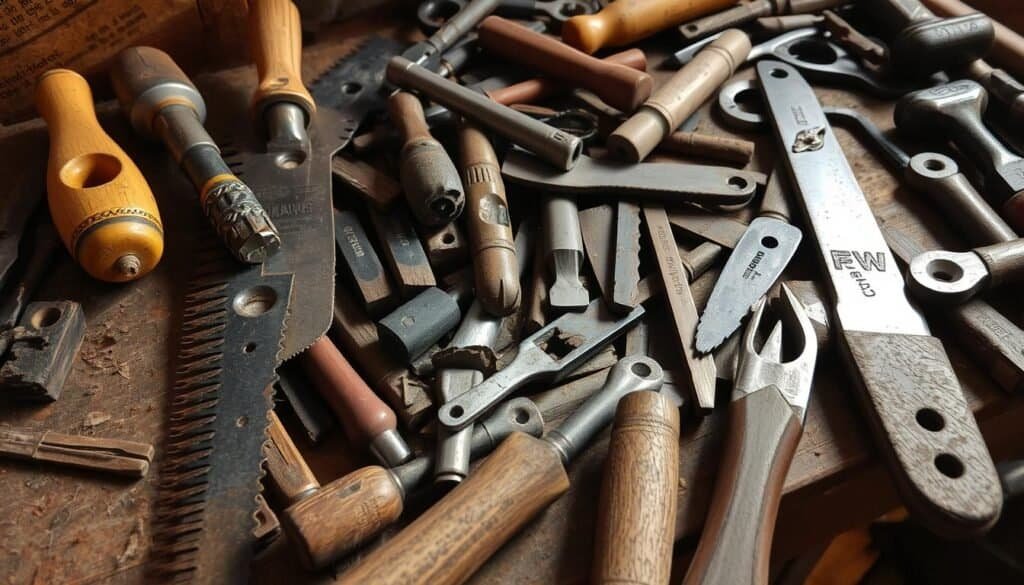 A workbench cluttered with an array of tools - dull saw blades, chipped drill bits, and blunted chisels. Worn wooden handles, dulled metal edges, and a layer of grime suggest long hours of use. Soft, warm lighting illuminates the scene, casting shadows that highlight the uneven surfaces. The overall atmosphere conveys a sense of neglect, a need for maintenance and care. This scene serves as a cautionary tale, a visual reminder of the importance of keeping tools sharp and well-maintained for optimal performance and safety. A workbench cluttered with an array of tools - dull saw blades, chipped drill bits, and blunted chisels. Worn wooden handles, dulled metal edges, and a layer of grime suggest long hours of use. Soft, warm lighting illuminates the scene, casting shadows that highlight the uneven surfaces. The overall atmosphere conveys a sense of neglect, a need for maintenance and care. This scene serves as a cautionary tale, a visual reminder of the importance of keeping tools sharp and well-maintained for optimal performance and safety.