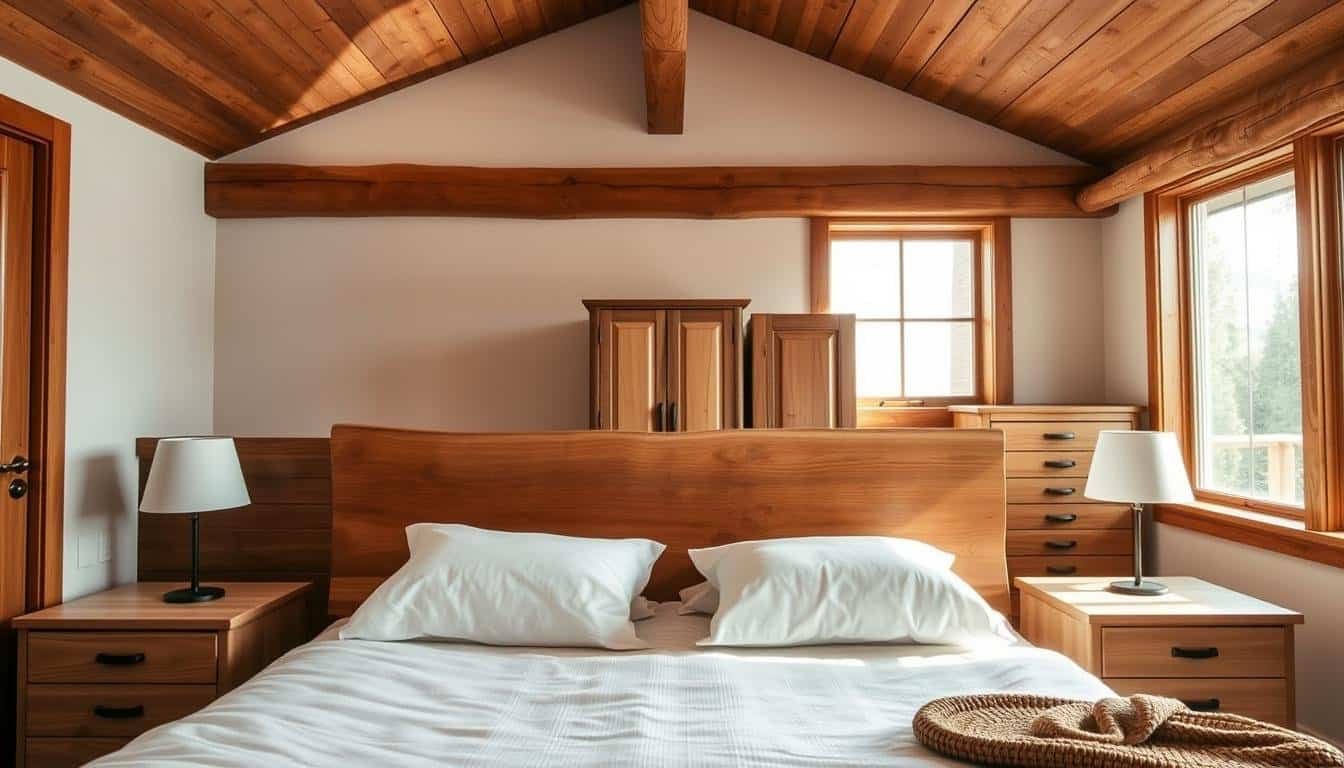 Cold bedroom again? Don’t worry… a touch of natural wood décor can change that.
