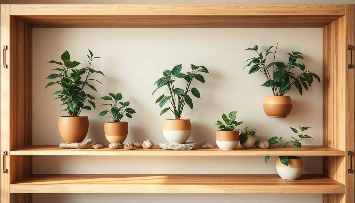 Missing nature today? Bring some in with clean wooden plant décor.