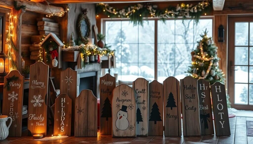 festive wooden signs