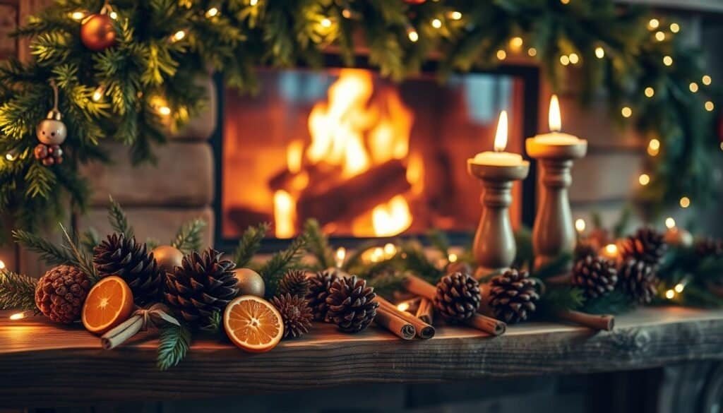 rustic wood mantel decorations