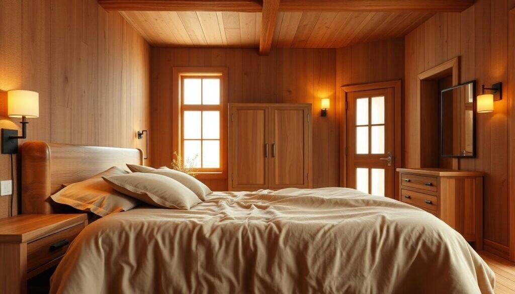 warm wood accents in bedroom design