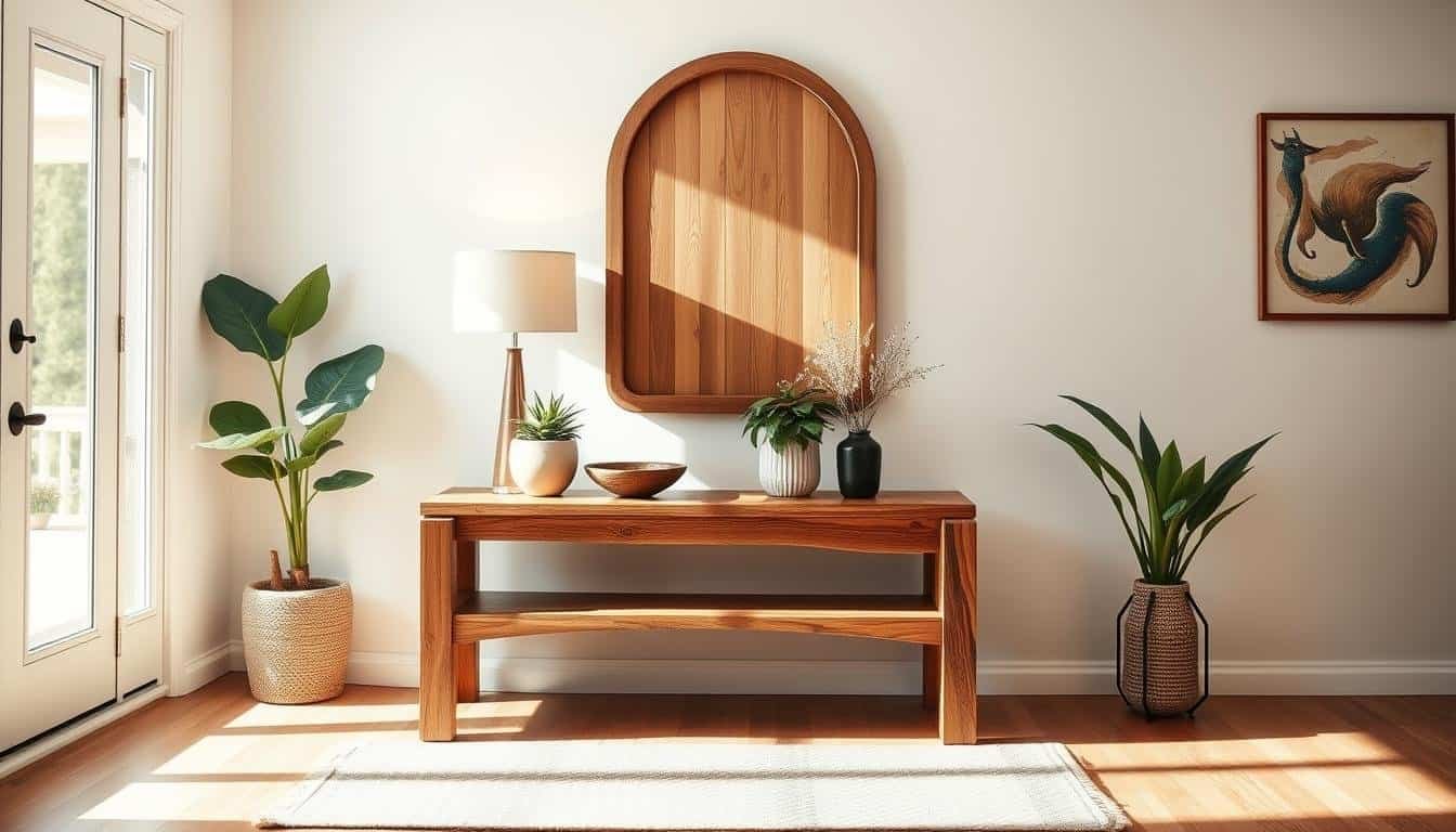 Entryway Feeling a Little Cold? A Small Wood Accent Might Bring It Back to Life