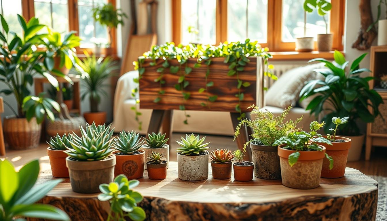Natural Wood Accents with Plants