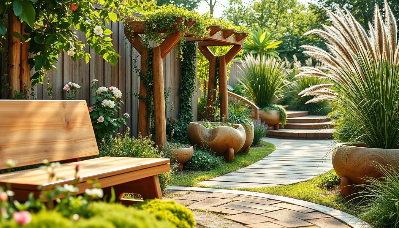 Wood Accents for Calm Gardens